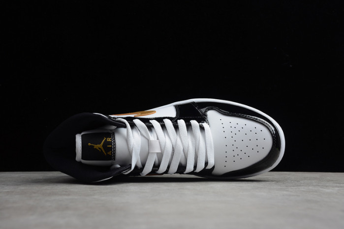 jordan 1 mid patent black white gold 852542-007
