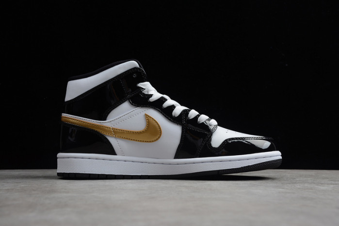 jordan 1 mid patent black white gold 852542-007